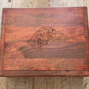 Vintage Hand Carved Hunting Dog Wooden Keepsake Box Rustic Cabin Decor